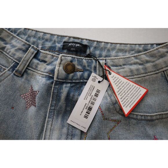 Nasty Gal Women's Sz 4 Embellished Star Hotfix Denim Shorts/Sz 10 Crop Top Set - Picture 8 of 11